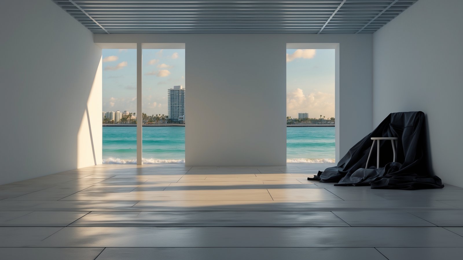 Professional home staging in modern Miami living room with coastal decor