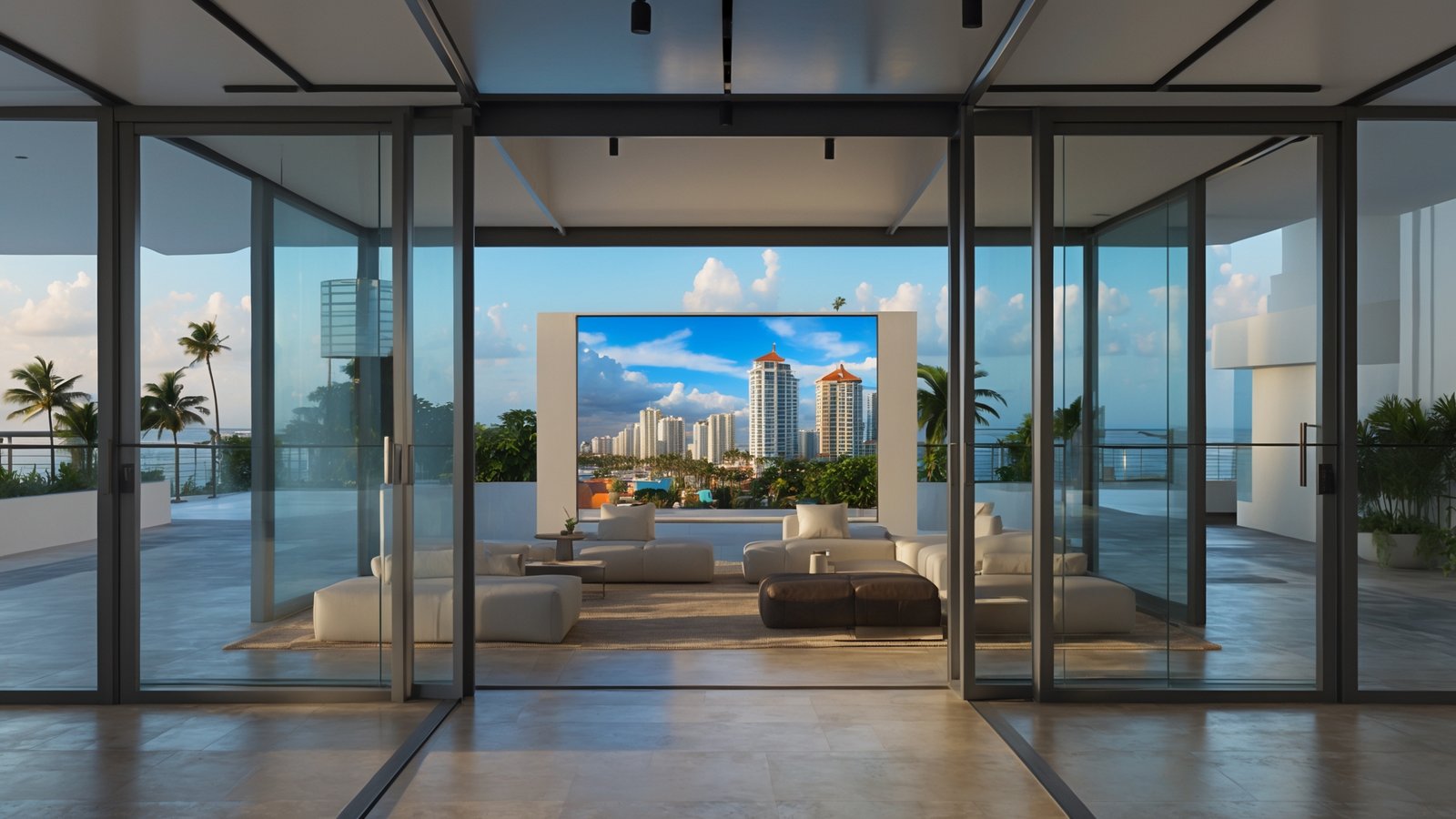 Luxury waterfront properties and high-rise condos along Miami coastline