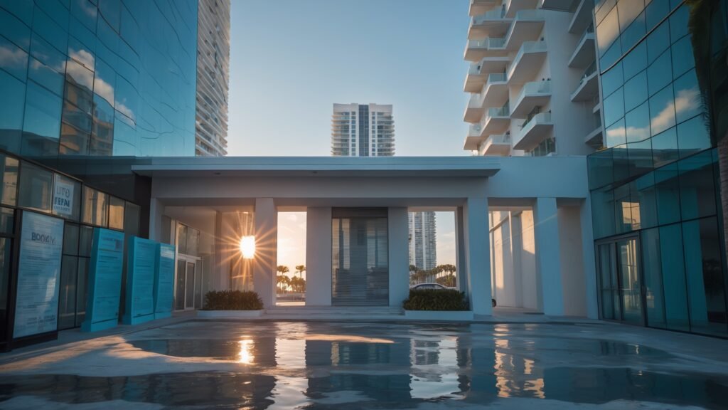 Modern luxury condos in Brickell Miami with downtown skyline