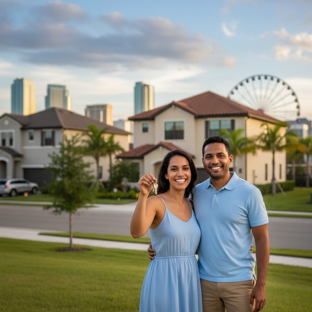 First time home buyer reviewing Orlando property assistance programs with real estate specialist