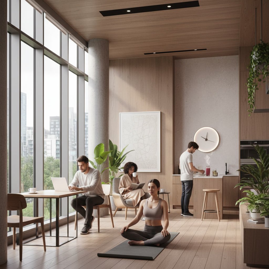 Luxury condo amenity comparison checklist with pool, fitness center, and coworking spaces