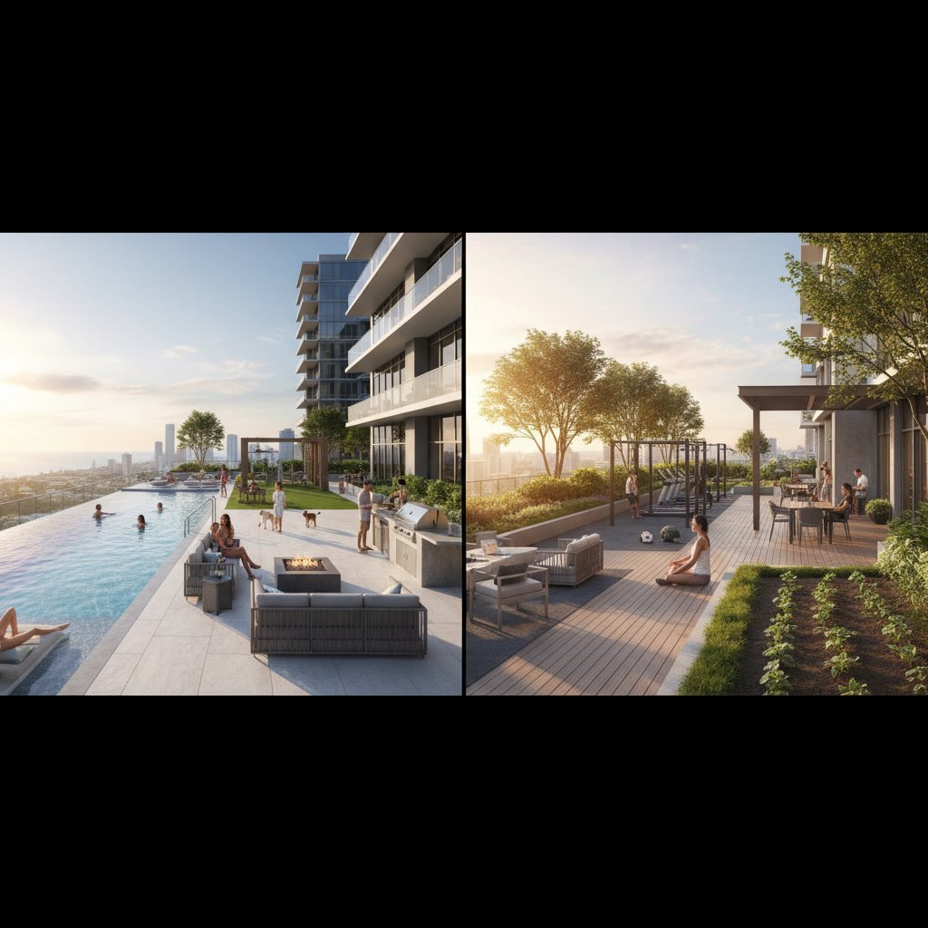 Side-by-side new condo development amenity package comparison chart
